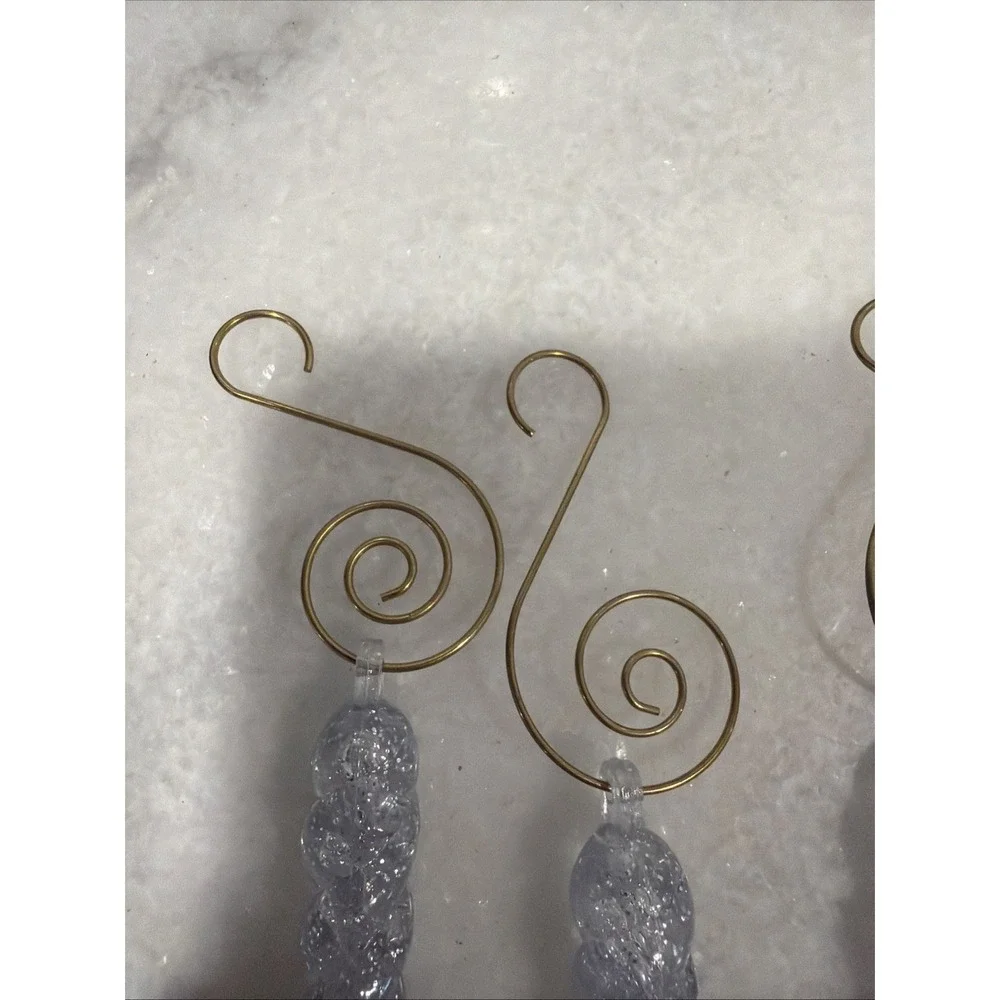 Icicle Ornaments Clear Plastic 5 Inches Long Set of 10 With Gold Ornate Hooks 01
